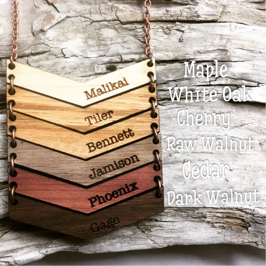 Mama Chevron Wood Engraved Name Necklace