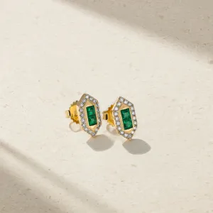 Mark Henry 18k Yellow Gold Pair of Pharaoh Emerald and Diamond Stud Earrings