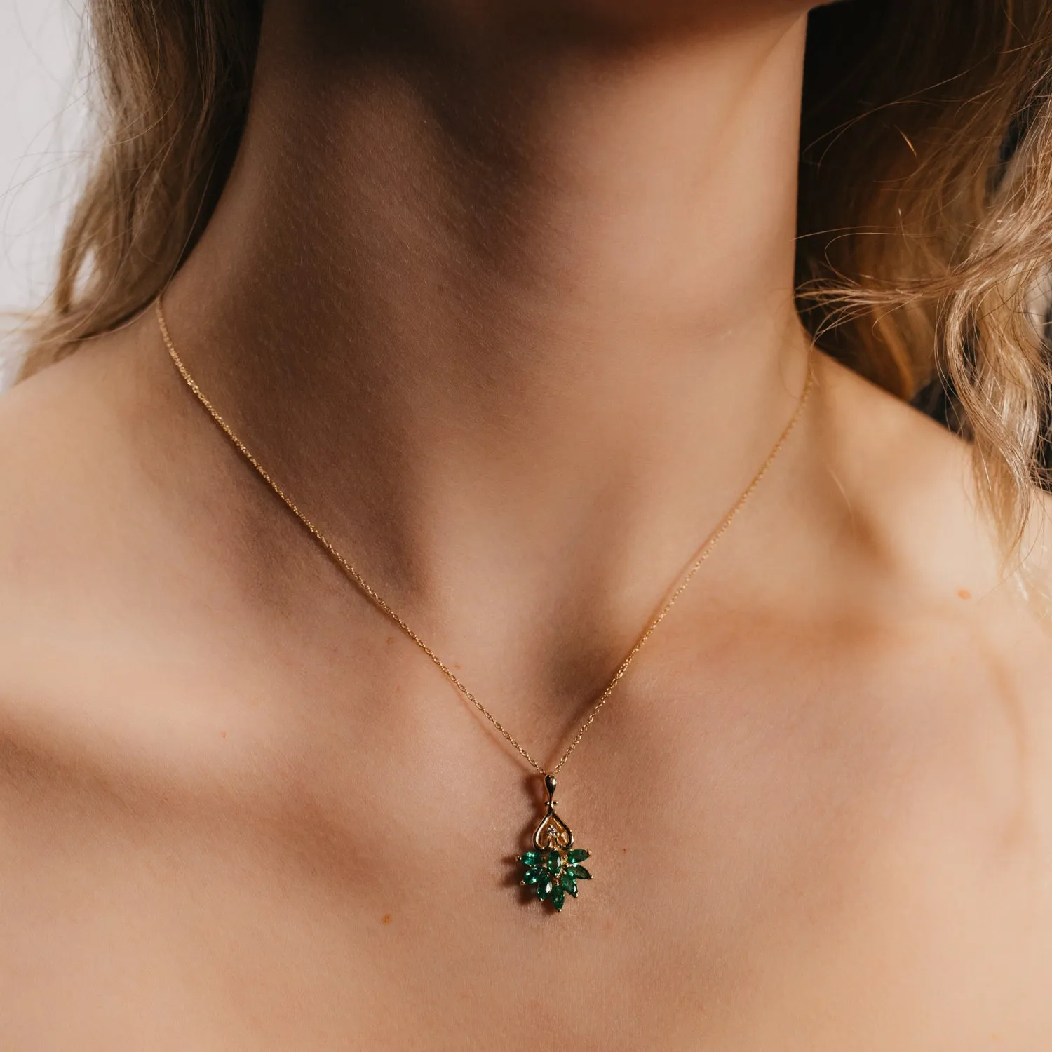 Marquise Emerald and Diamond Pendant Necklace