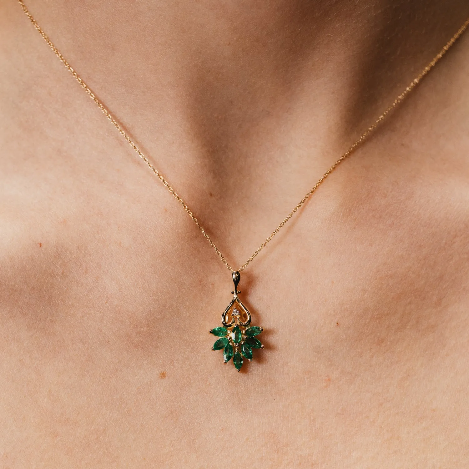 Marquise Emerald and Diamond Pendant Necklace