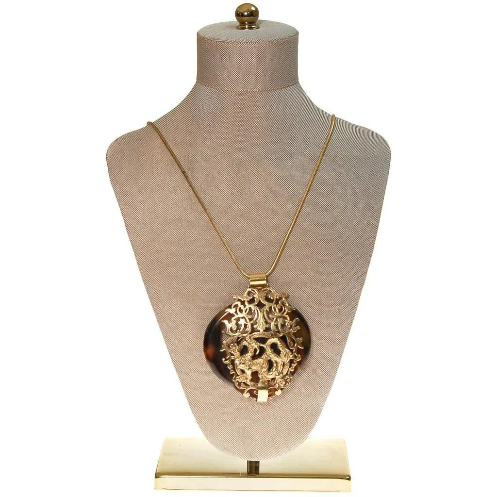 Massive Chinese Dragon and Tortoise Statement Necklace, Long Pendant