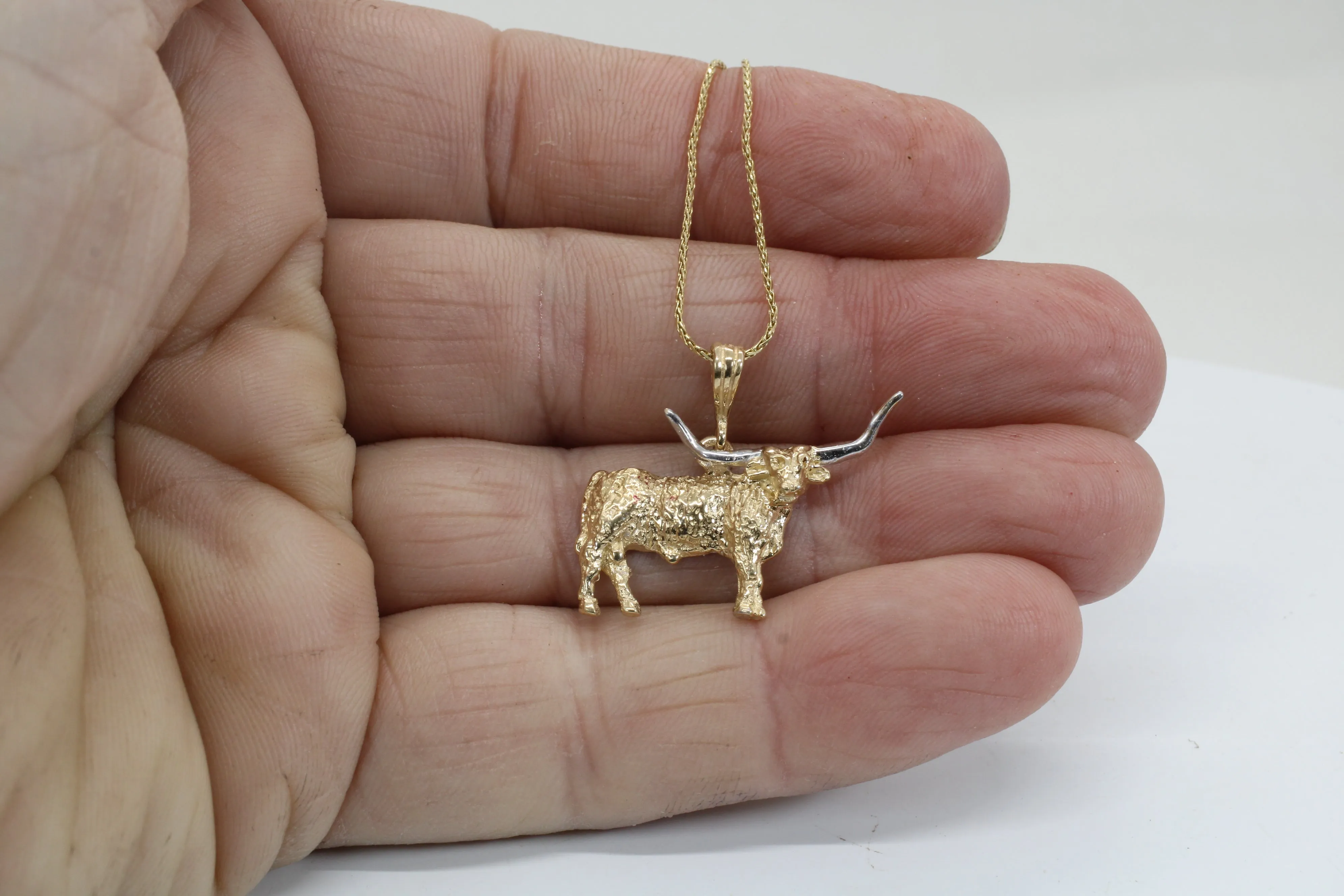 Medium Longhorn Necklace with Texas Longhorn made in Solid 14kt gold