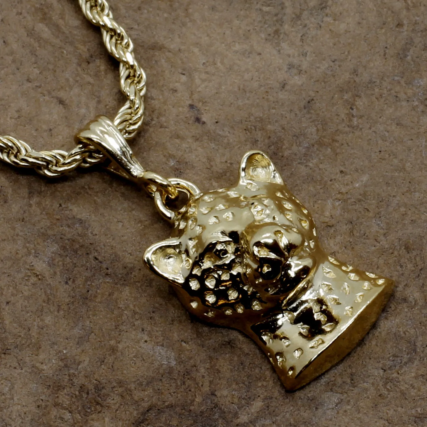 Men's Large Gold Vermeil Leopard Cat Necklace