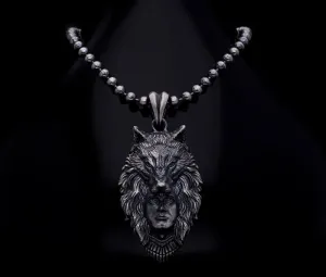 Men’s Sterling Silver 3D Wolf Necklace