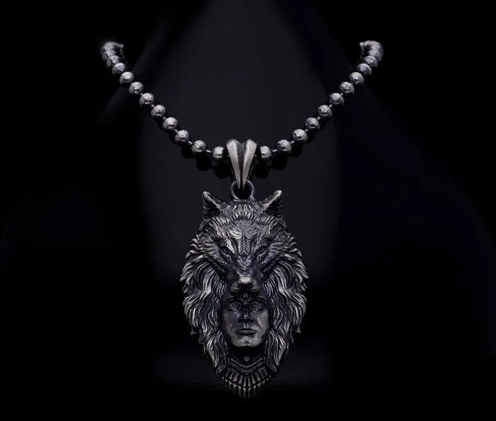 Men’s Sterling Silver 3D Wolf Necklace