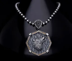 Men’s Sterling Silver Octagon Wolf Necklace