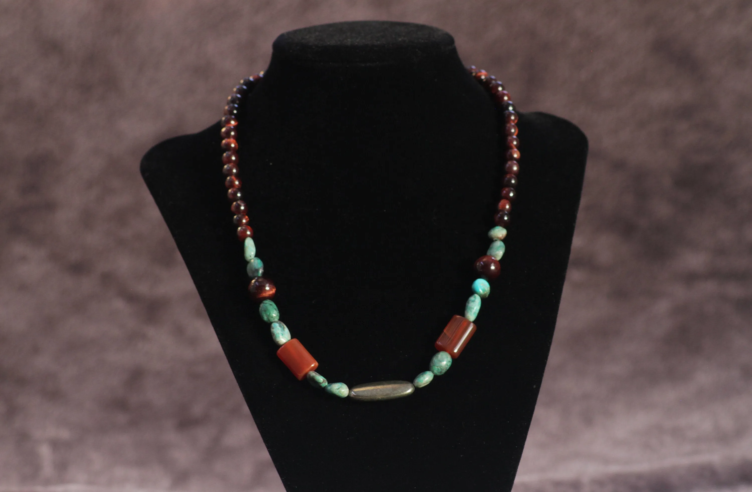 Men's Tiger's Eye & Pyrite gemstone Necklace