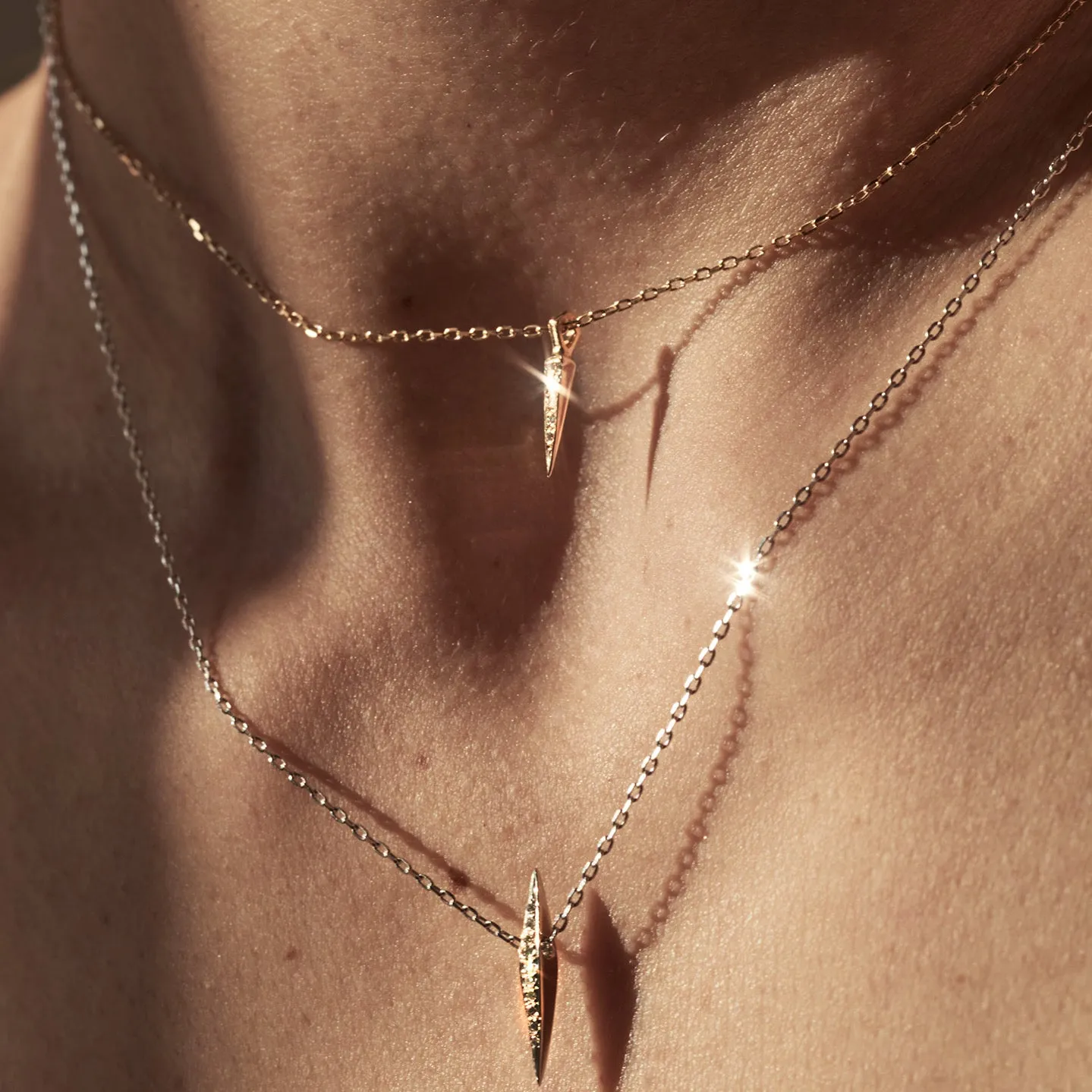 Micro Pave Small Downward Pyramid Spike Necklace