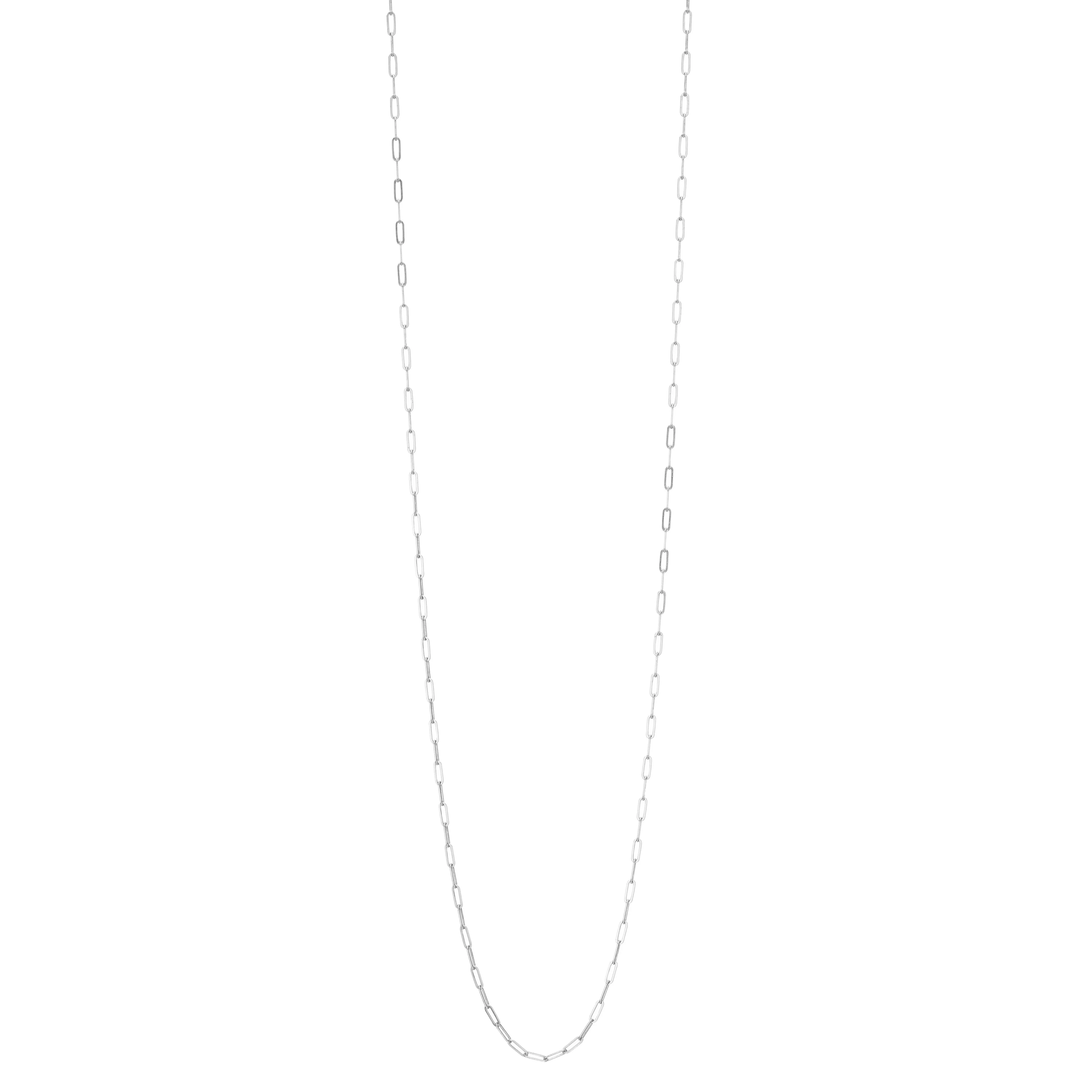 Micro Rectangle Chain Long Necklace - Sterling Silver