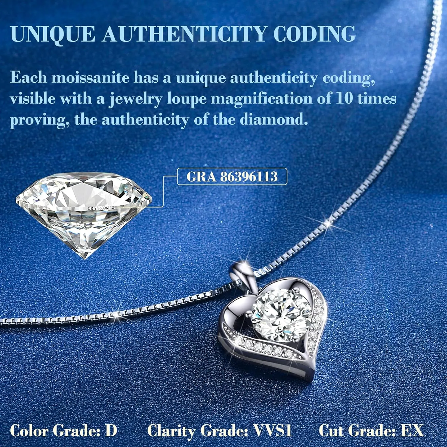 Moissanite Necklace for Women, 1-3 Carat Moissanite Heart Necklace Engraved with 'I LOVE YOU', Birthday Gift for Wife, Anniversary Present for Wife Women, Jewelry Gift for Girlfriend Mom Girls
