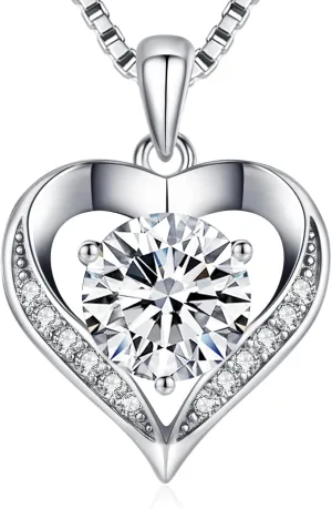 Moissanite Necklace for Women, 1-3 Carat Moissanite Heart Necklace Engraved with 'I LOVE YOU', Birthday Gift for Wife, Anniversary Present for Wife Women, Jewelry Gift for Girlfriend Mom Girls