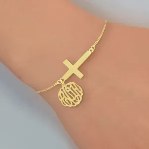 Monogram and Sideways Cross Bracelet