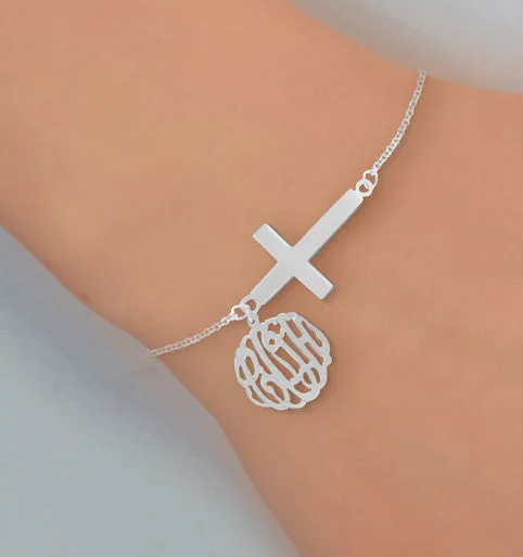 Monogram and Sideways Cross Bracelet