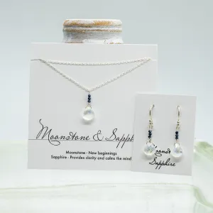 Moonstone & Sapphire Silver Raindrop Set