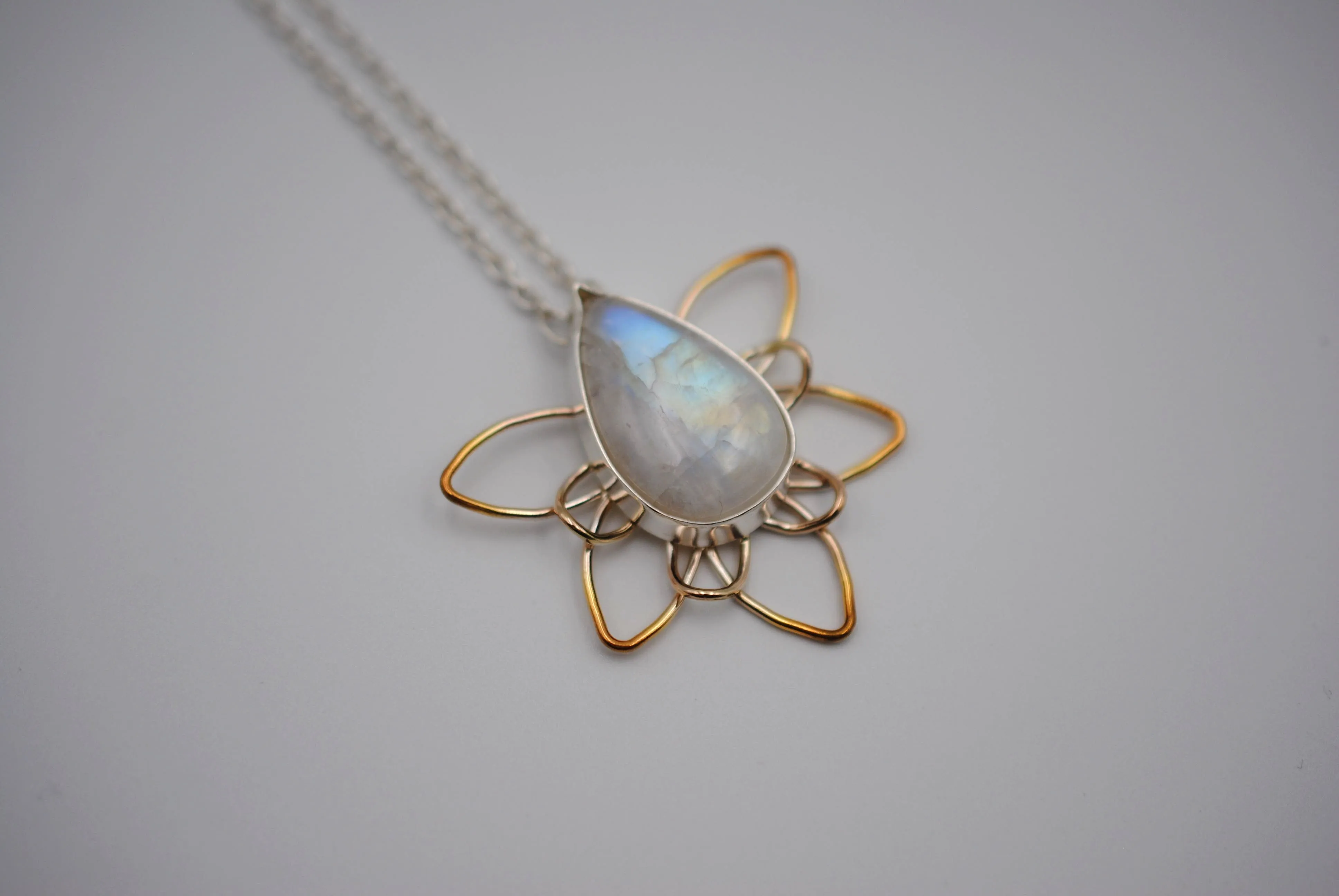 Moonstone Dahlia with Yellow Gold Ombre Pendant Necklace