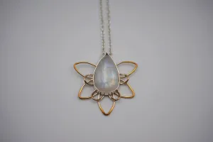 Moonstone Dahlia with Yellow Gold Ombre Pendant Necklace