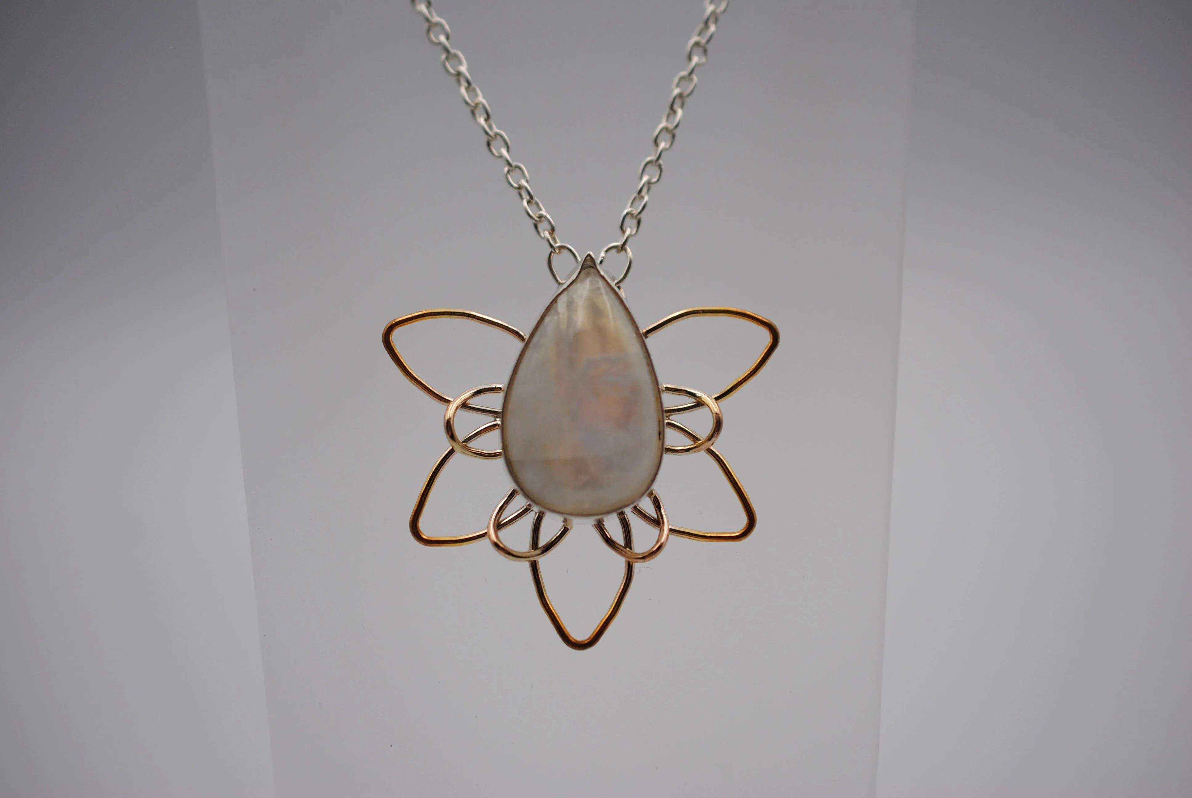 Moonstone Dahlia with Yellow Gold Ombre Pendant Necklace
