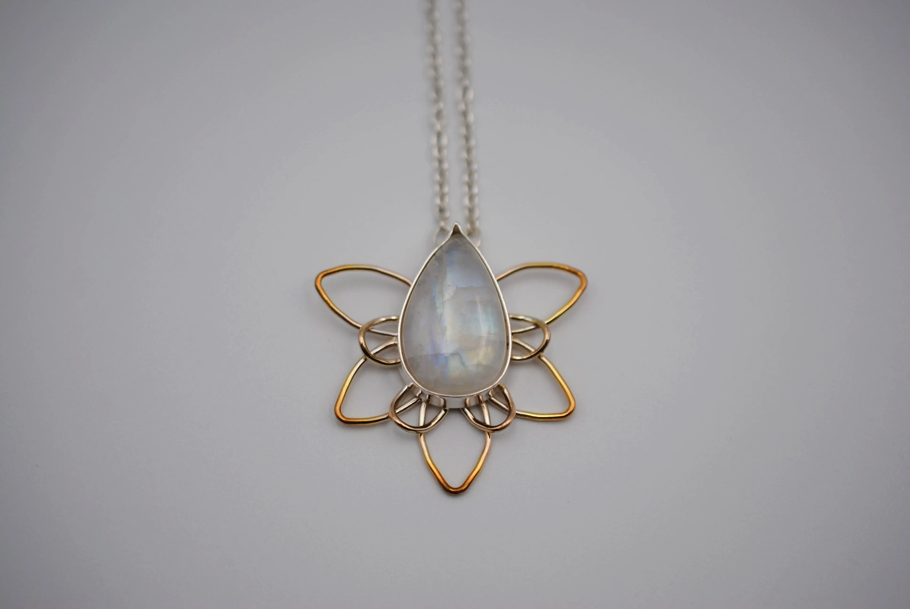 Moonstone Dahlia with Yellow Gold Ombre Pendant Necklace
