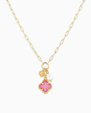 MOP Clover Triple Charm Necklace Light Pink