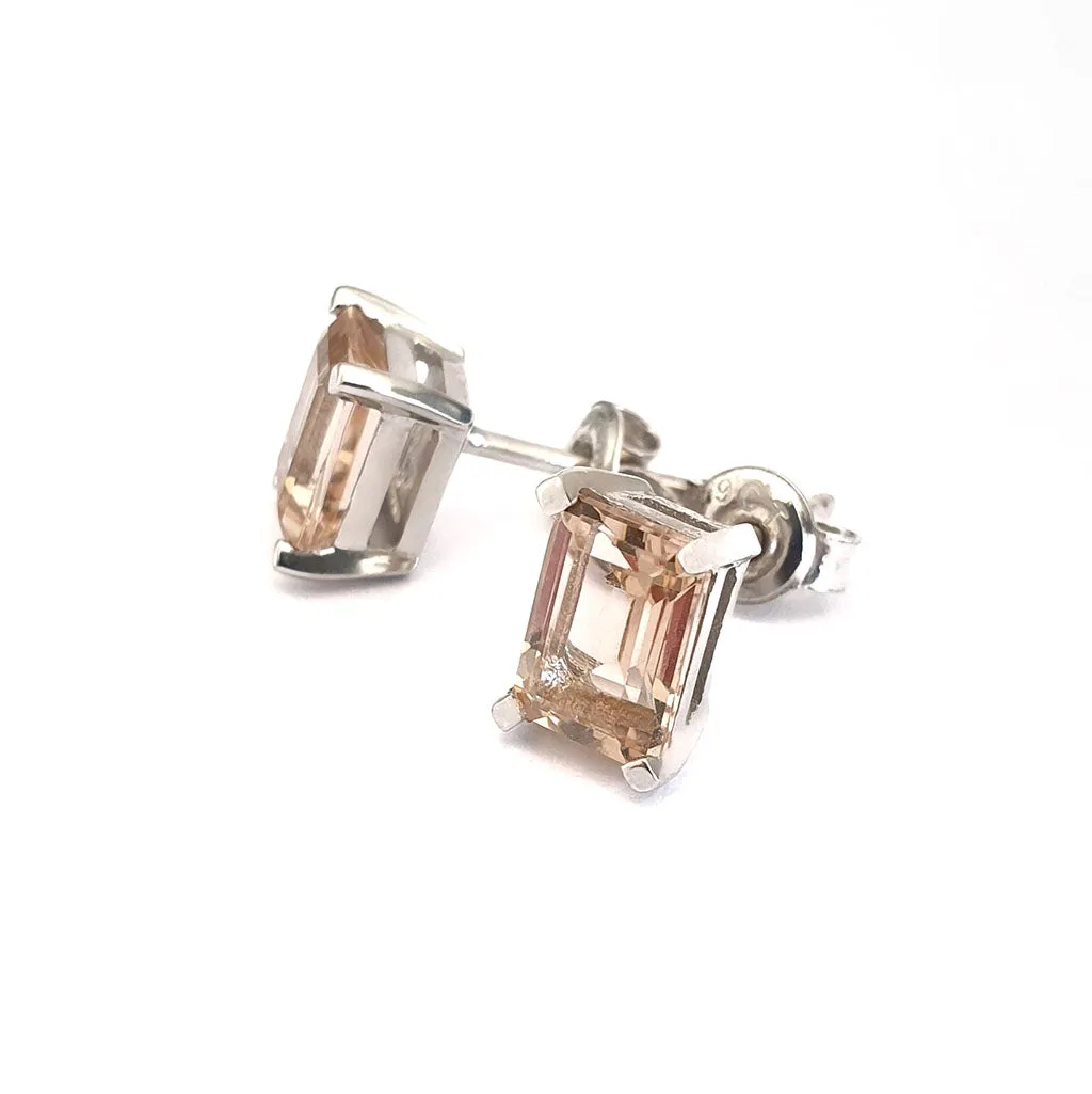 Morganite Emerald Cut Studs