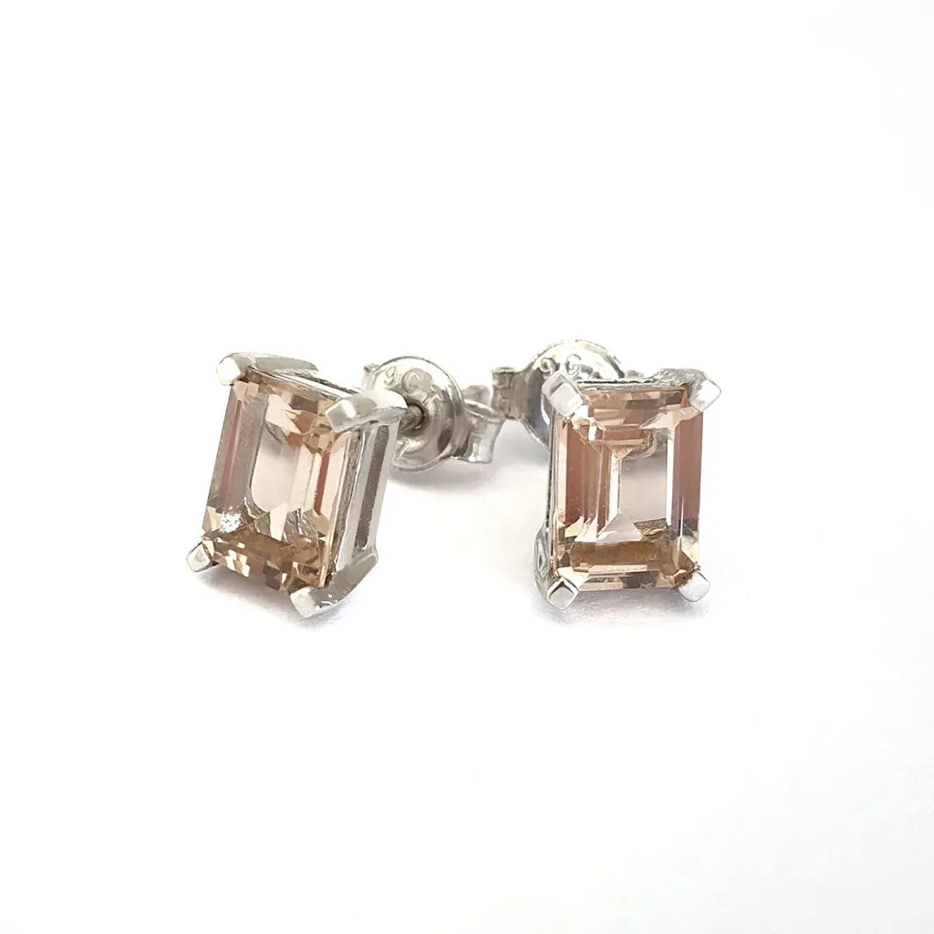 Morganite Emerald Cut Studs