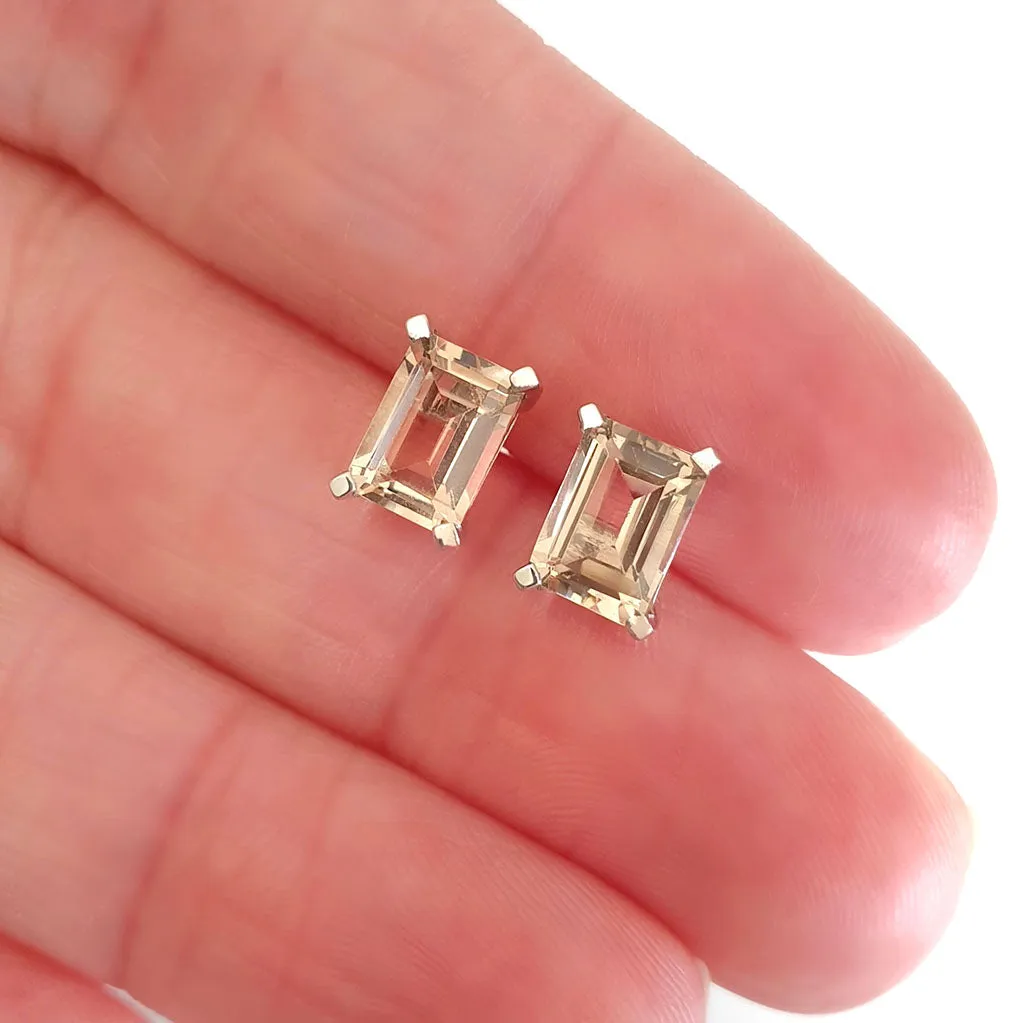 Morganite Emerald Cut Studs