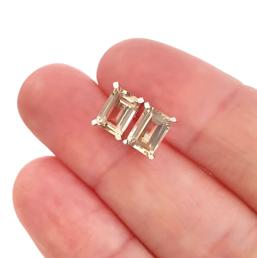 Morganite Emerald Cut Studs