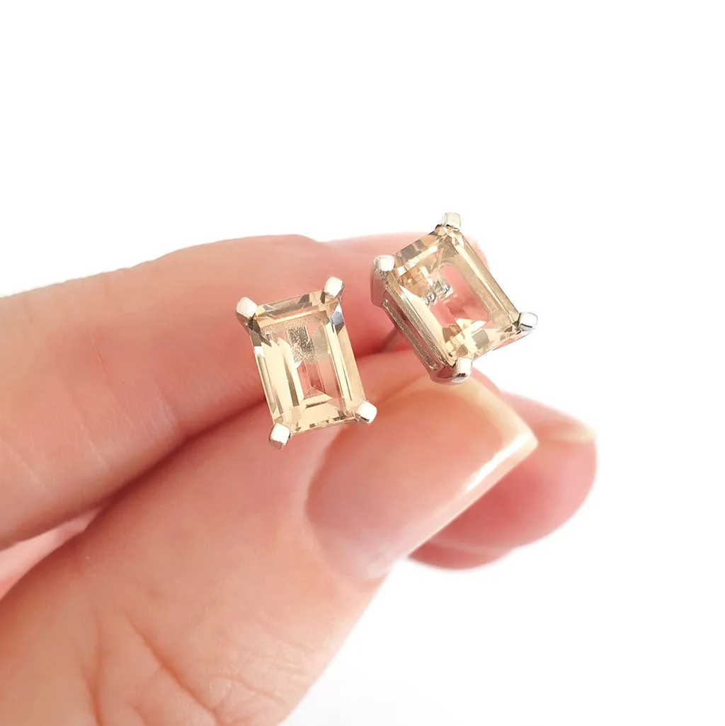 Morganite Emerald Cut Studs