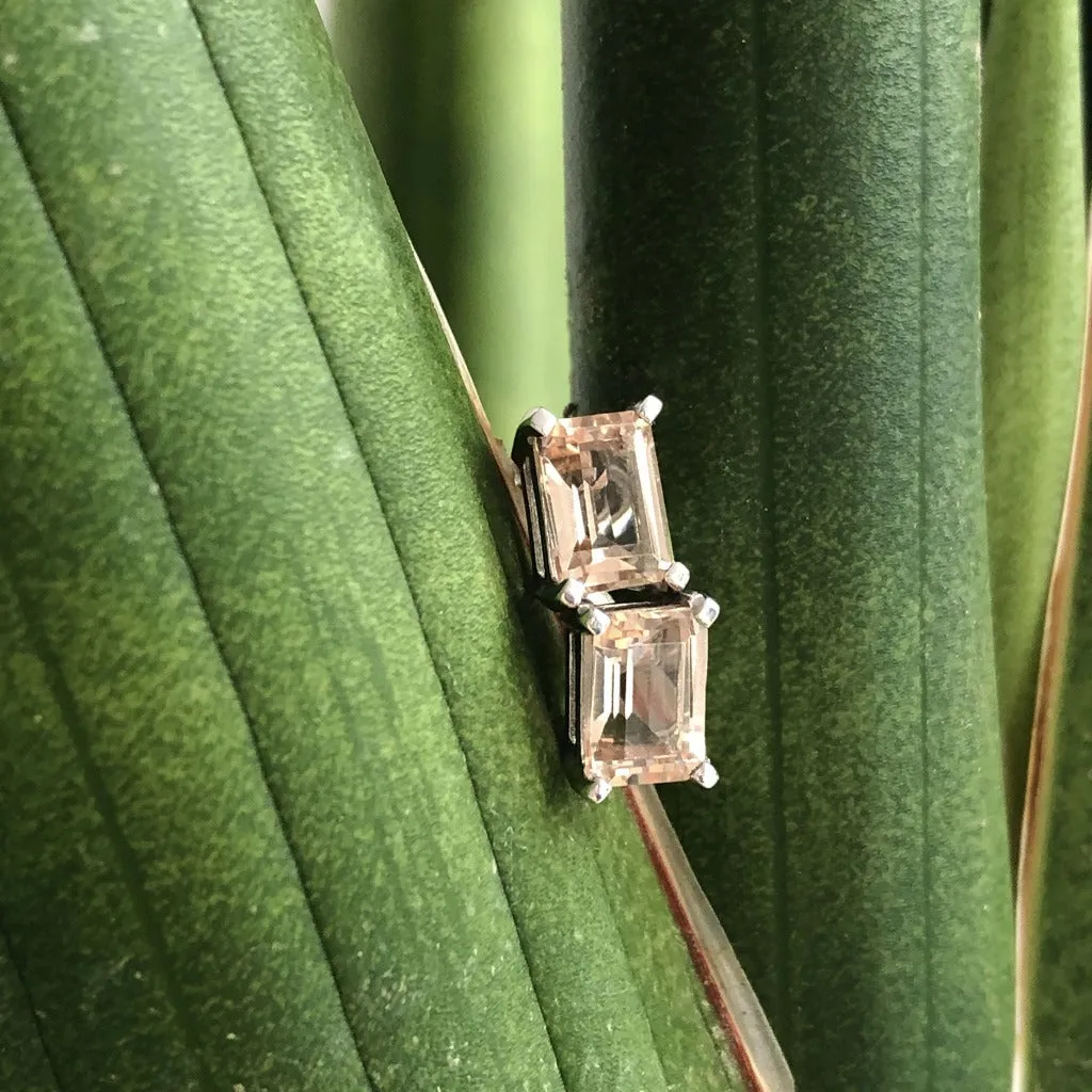 Morganite Emerald Cut Studs