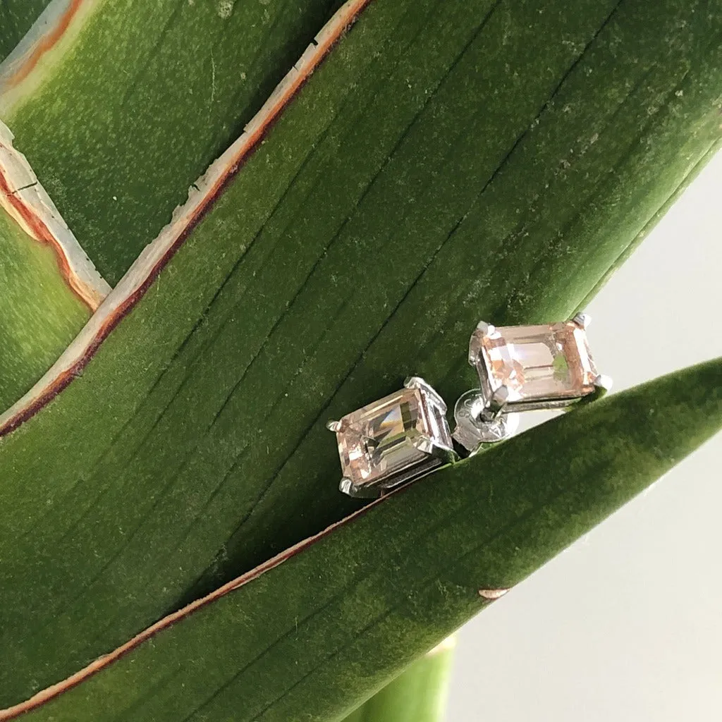 Morganite Emerald Cut Studs