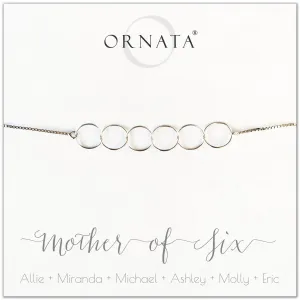 “Mother of Six” Sterling Silver Bolo Bracelet on Personalized Jewelry Card