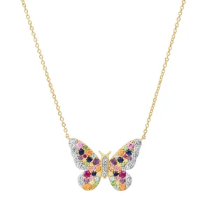 Multi Colored and Diamond Butterfly Necklace