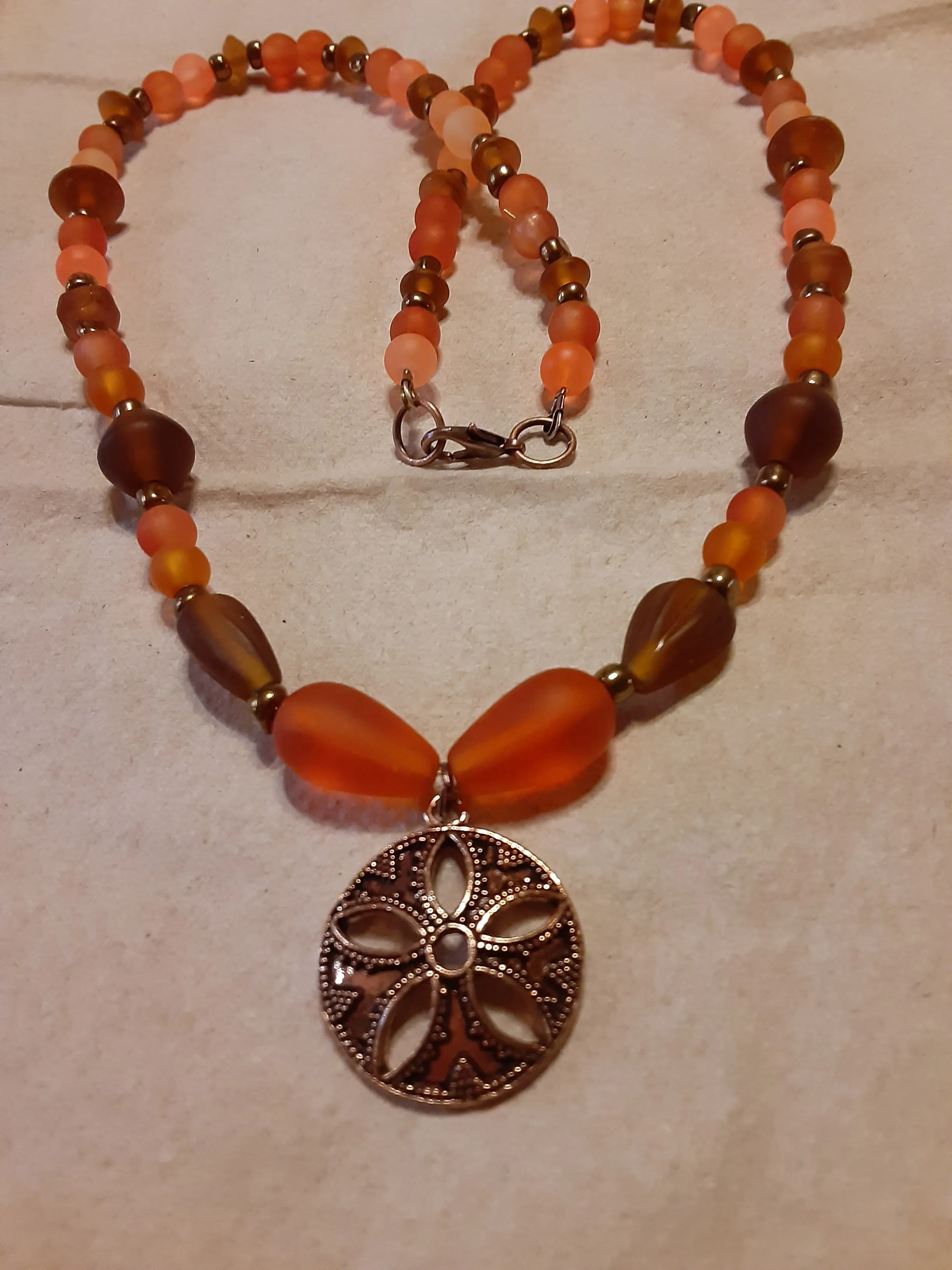 N #97 Beachy, Sea Glass Beads of Oranges and Browns. Plus Copper. Just Gorgeous!!!!