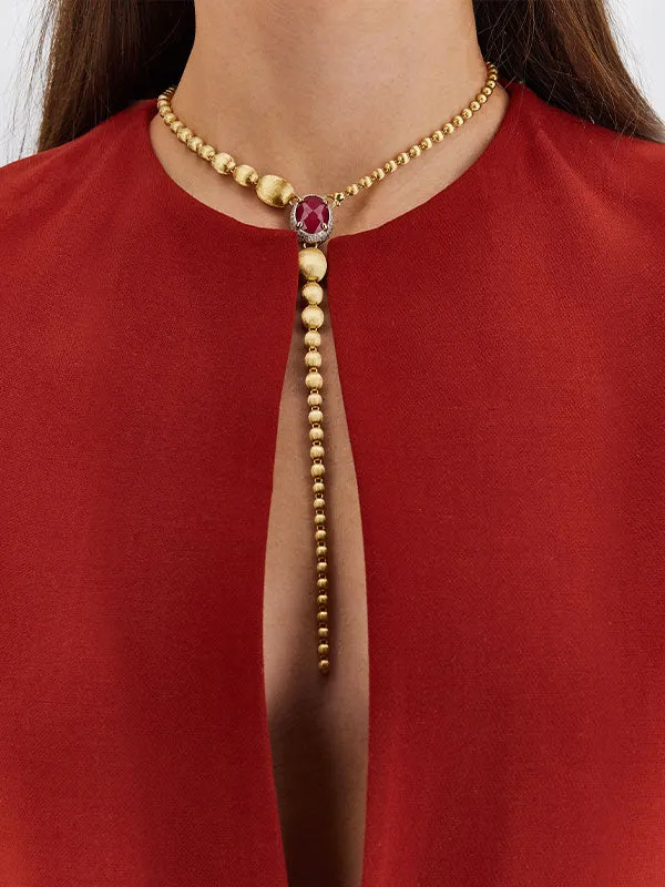 Nanis 18k Yellow Gold Reverse Diamond and Ruby Convertible Necklace