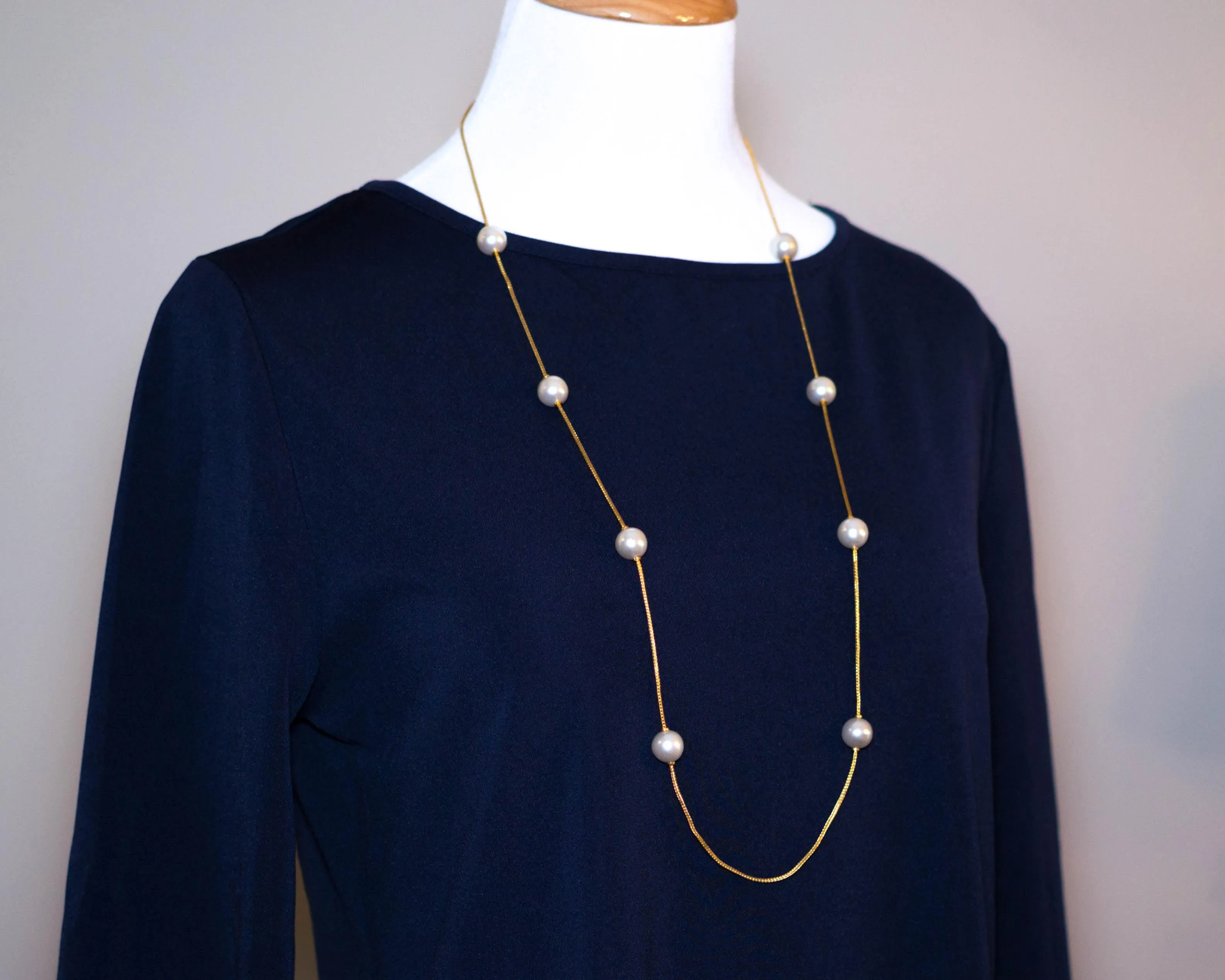 Napier Gold Chain Necklace with Pearl Stations