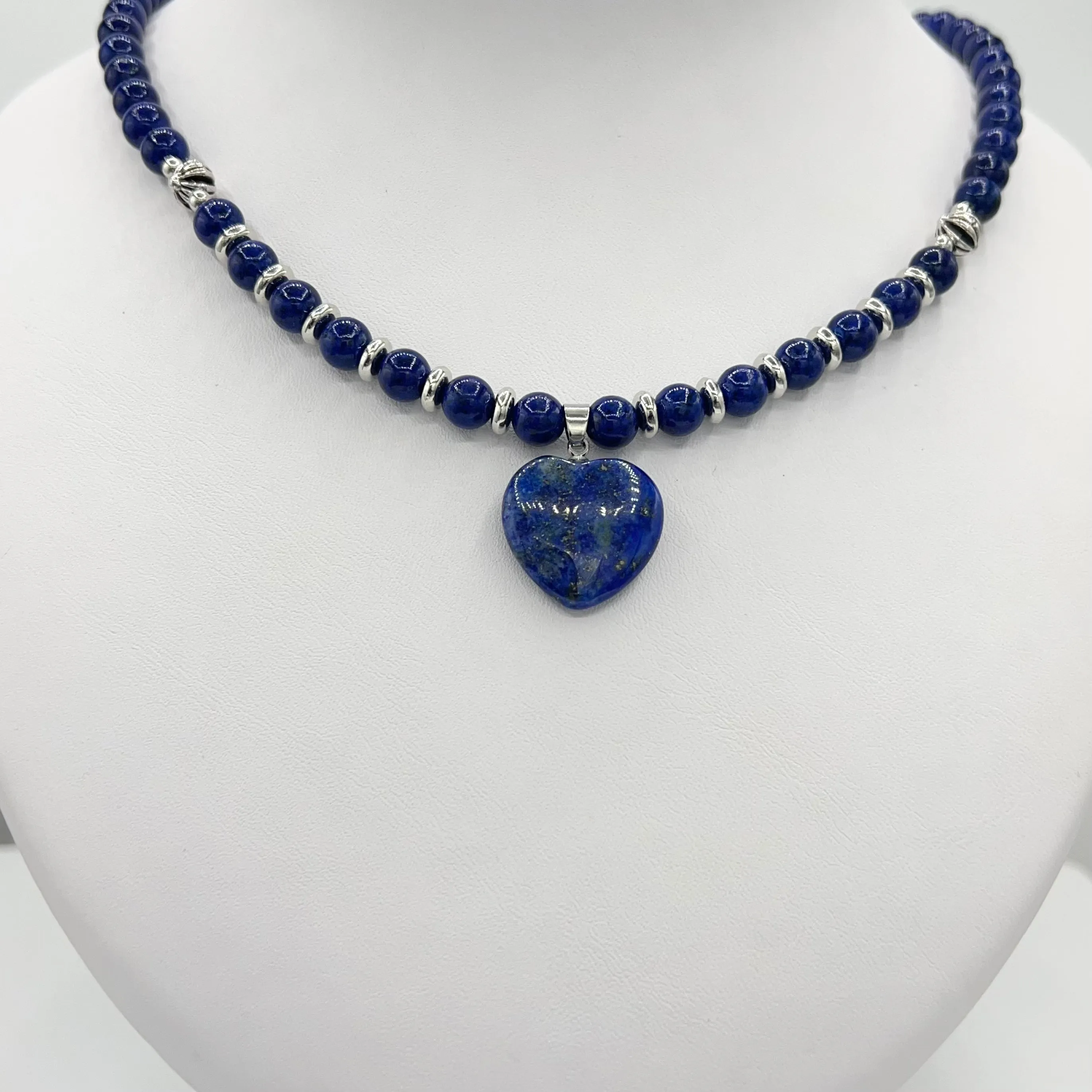 Natural Blue Lapis Lazuli Necklace With Heart Pendant Silver
