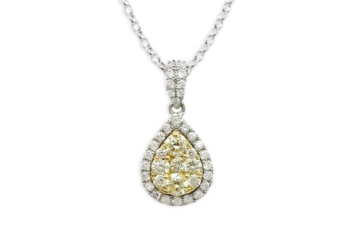 Necklace 14kt Gold Pear Cluster & Halo Diamonds Pendant