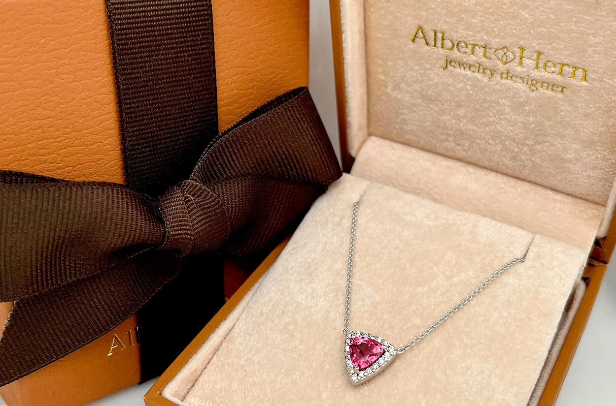 Necklace 18kt Gold Trillion cut Tourmaline & Pave Diamonds