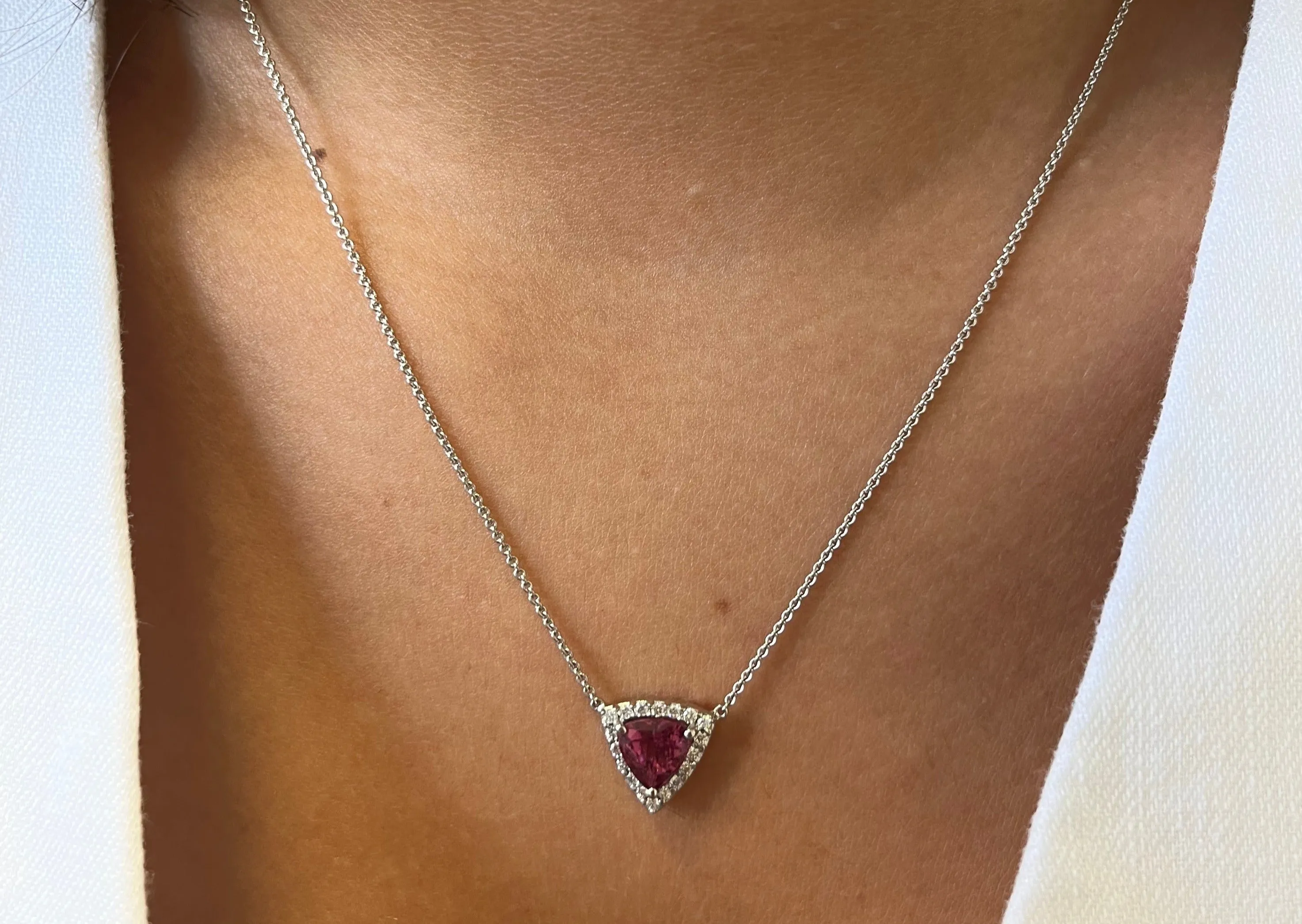 Necklace 18kt Gold Trillion cut Tourmaline & Pave Diamonds