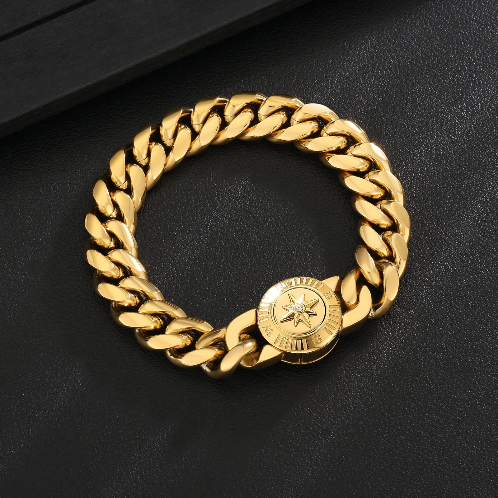 【NEW】12mm Miami Cuban Link Bracelet with Compass Button Clasp