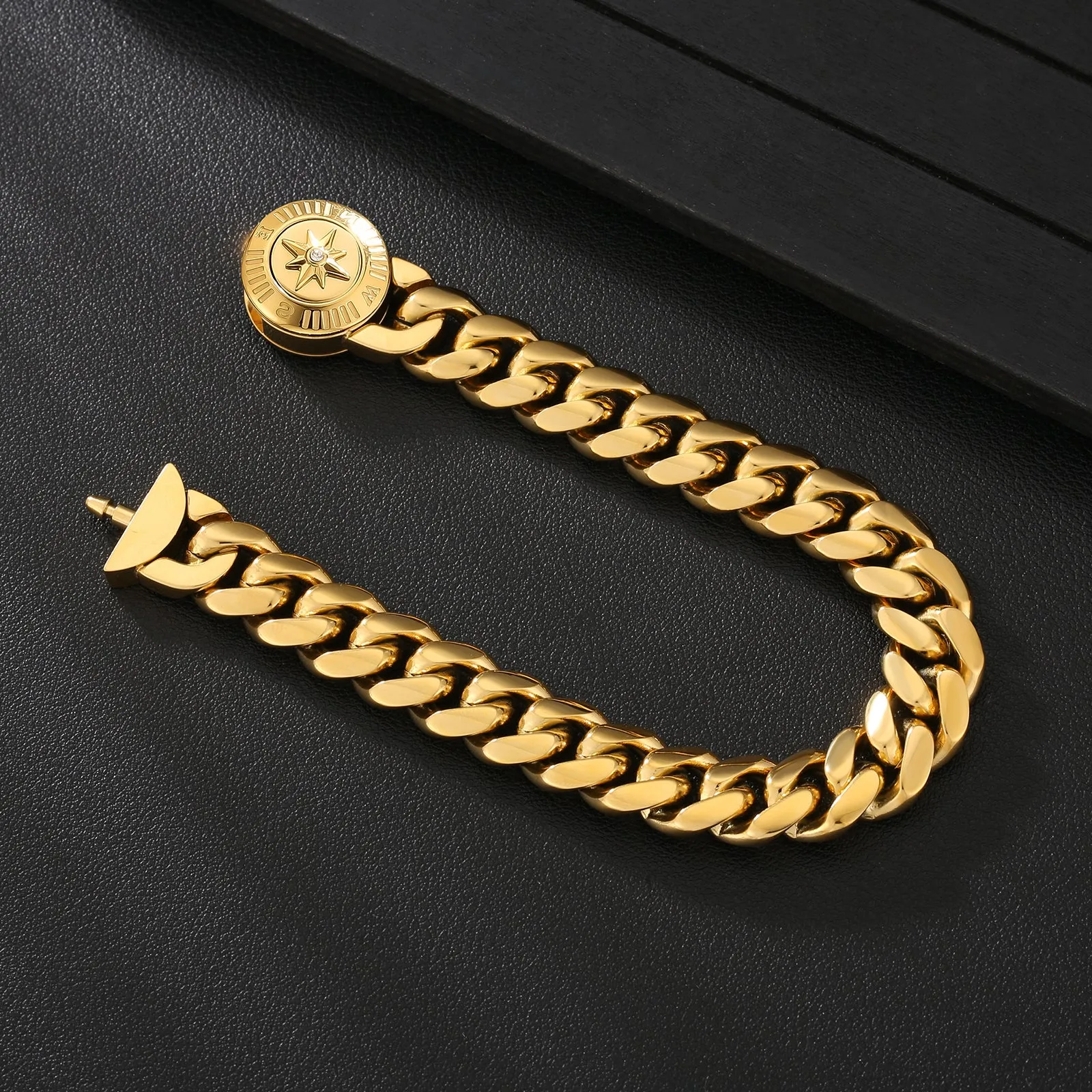 【NEW】12mm Miami Cuban Link Bracelet with Compass Button Clasp