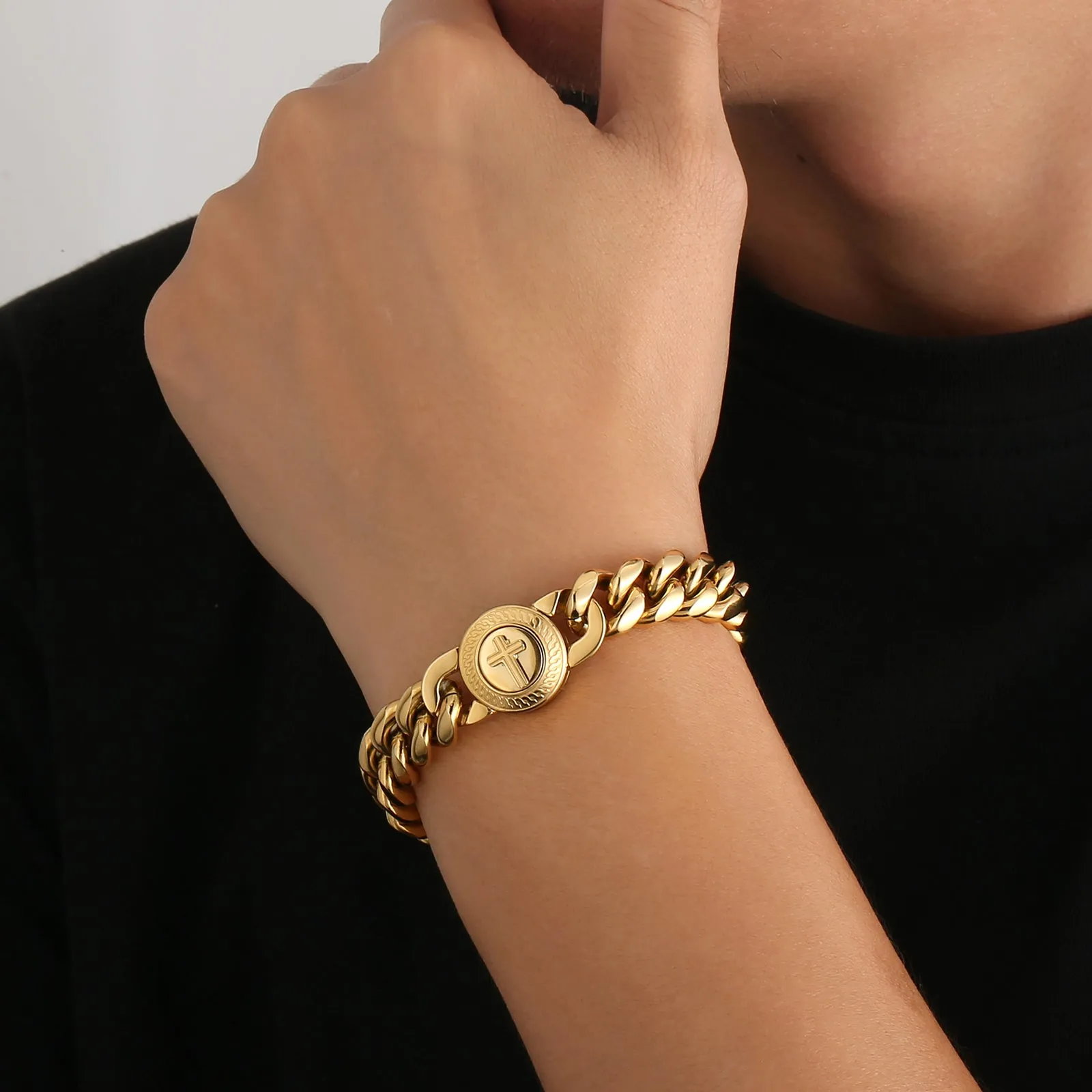 【NEW】12mm Miami Cuban Link Bracelet with Cross Button Clasp