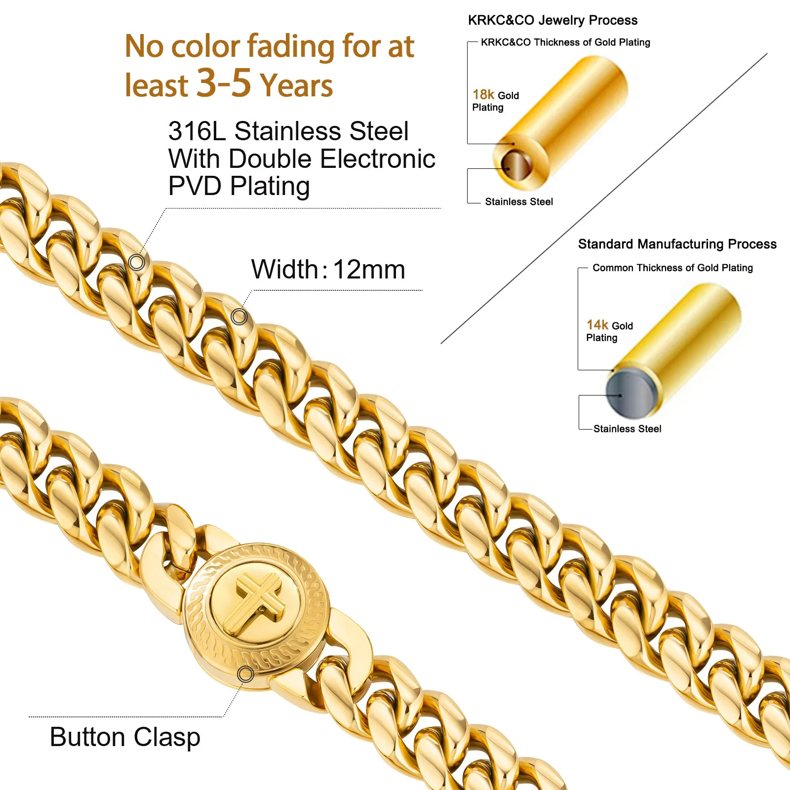 【NEW】12mm Miami Cuban Link Bracelet with Cross Button Clasp