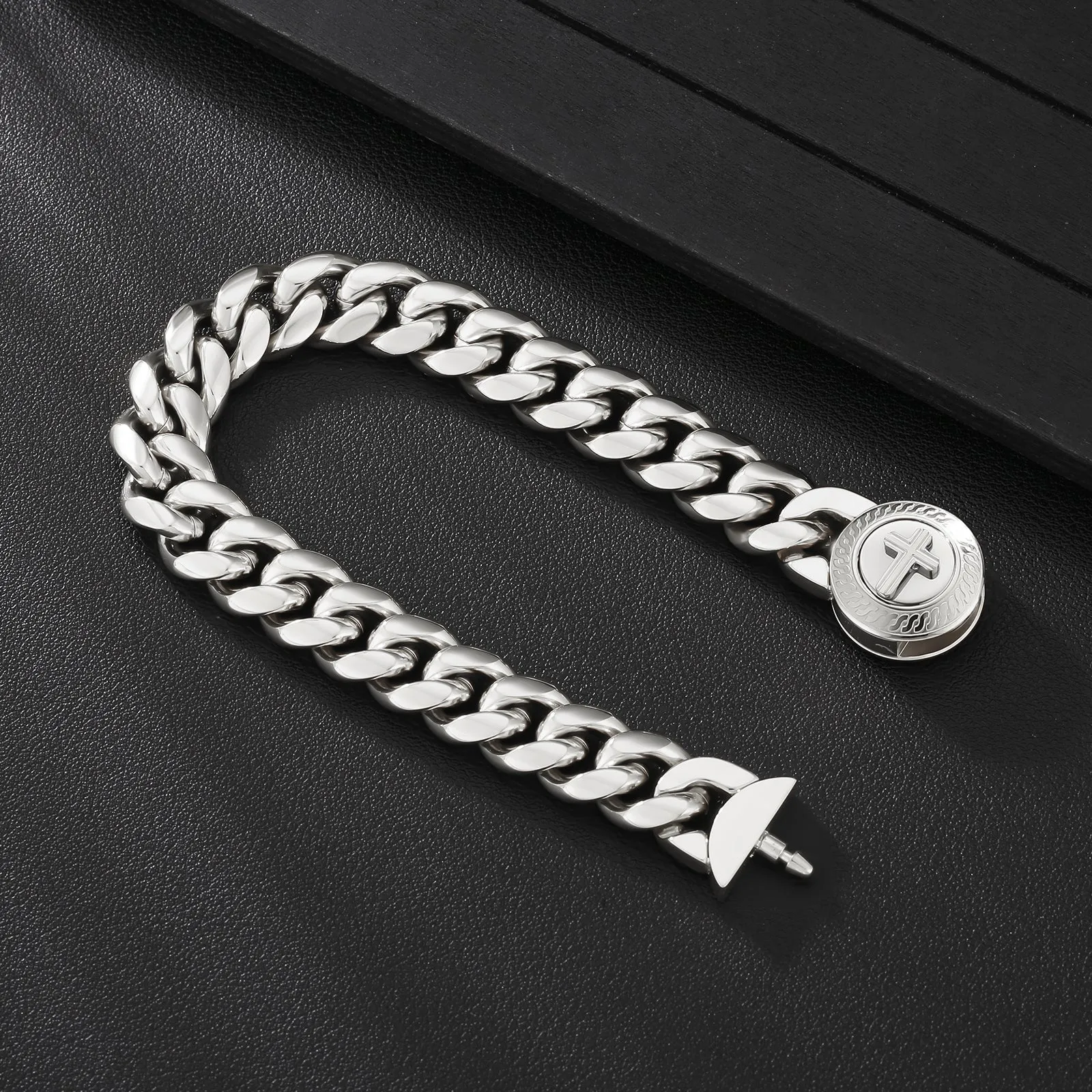 【NEW】12mm Miami Cuban Link Bracelet with Cross Button Clasp