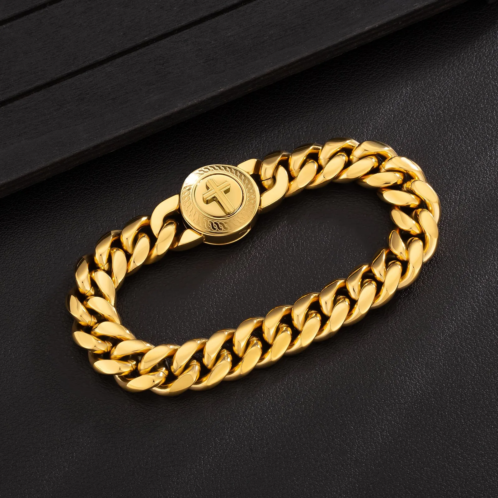 【NEW】12mm Miami Cuban Link Bracelet with Cross Button Clasp