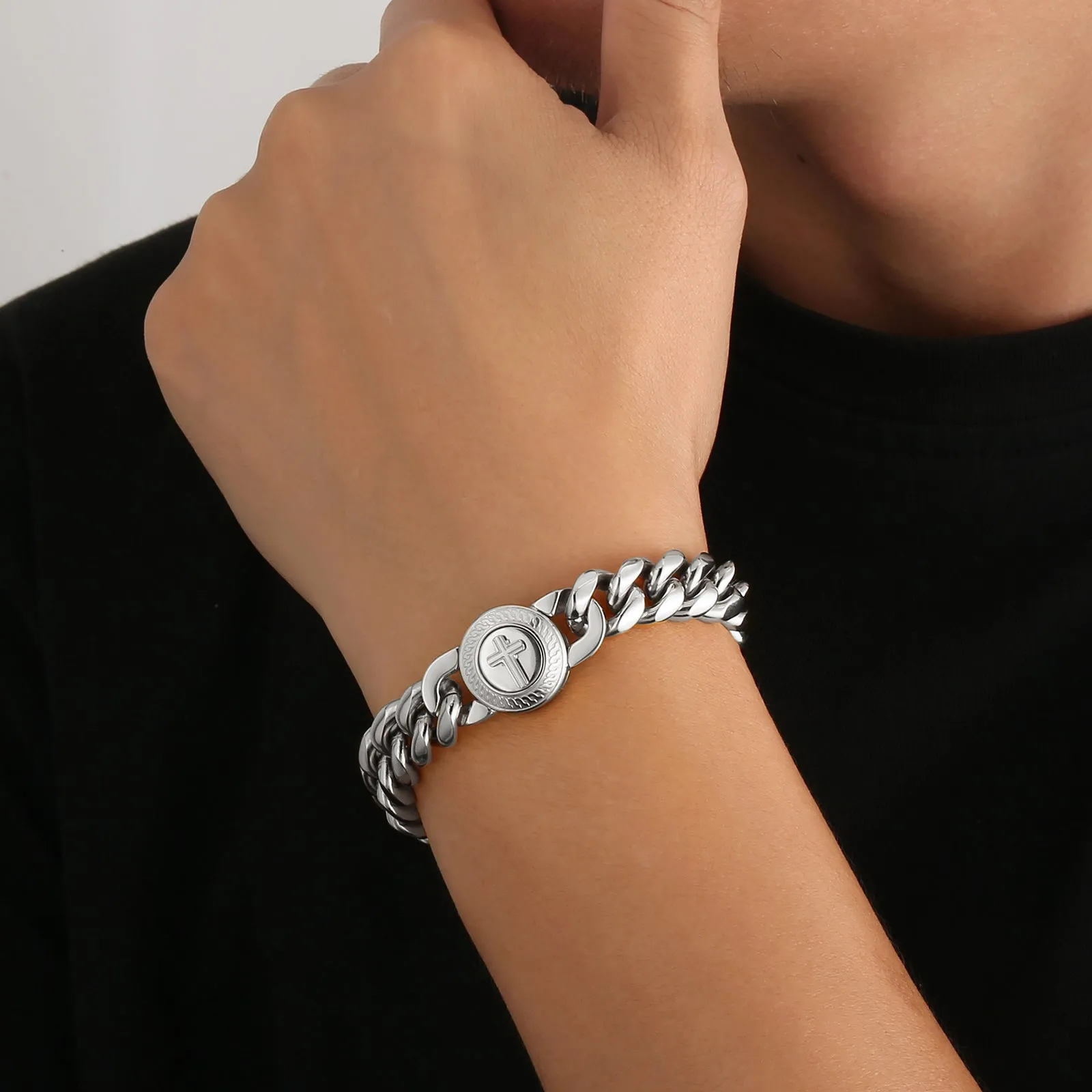 【NEW】12mm Miami Cuban Link Bracelet with Cross Button Clasp