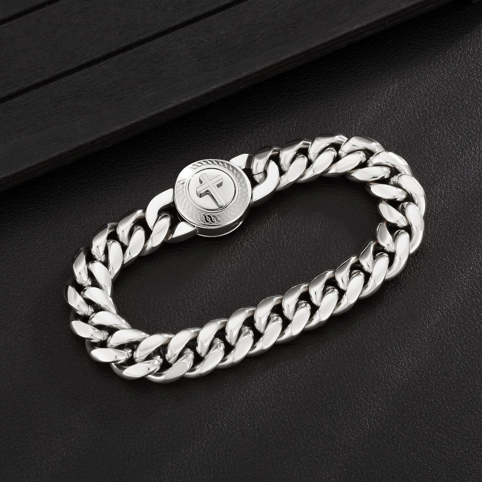 【NEW】12mm Miami Cuban Link Bracelet with Cross Button Clasp