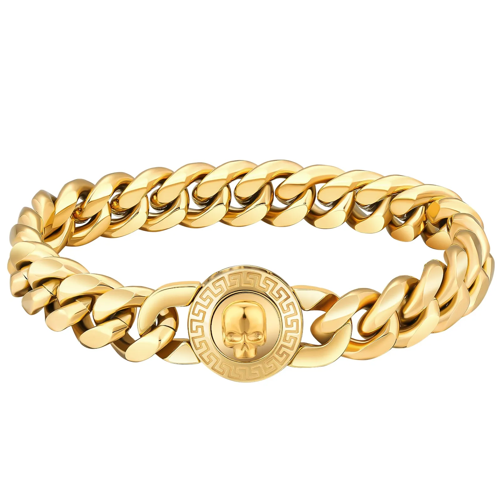 【NEW】12mm Miami Cuban Link Bracelet with SKULL Button Clasp