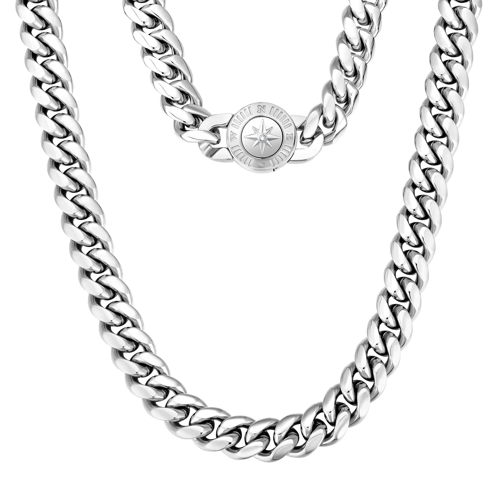 【NEW】12mm Miami Cuban Link Chain with Compass Button Clasp