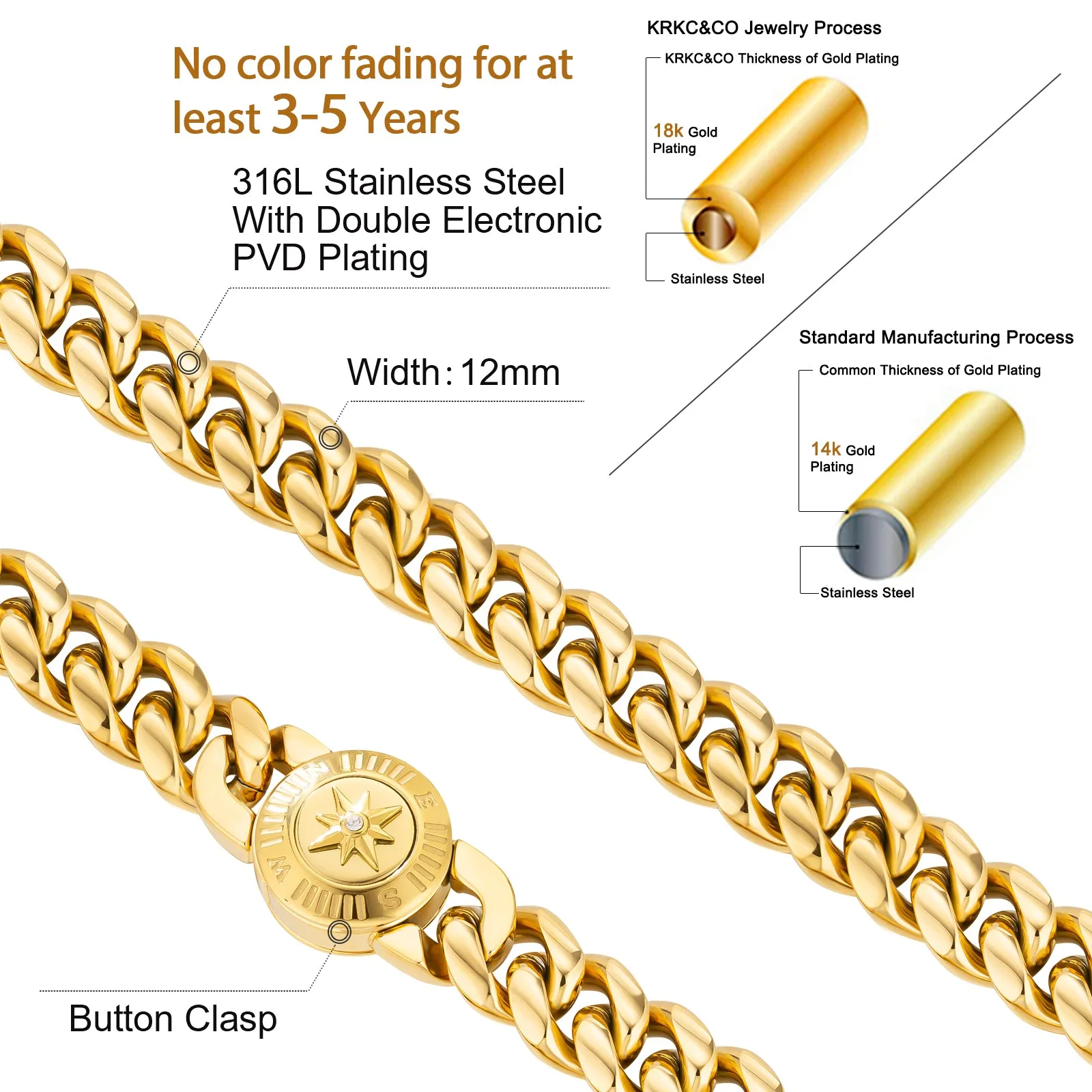 【NEW】12mm Miami Cuban Link Chain with Compass Button Clasp